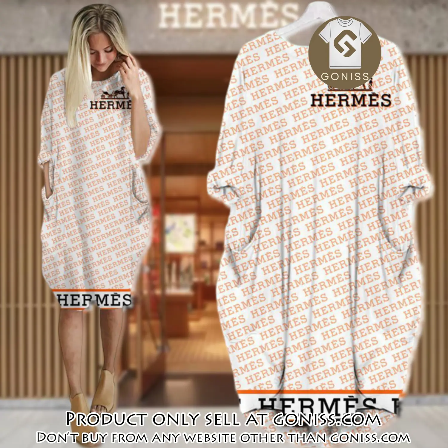 Hermes white batwing pocket dress luxury brand for women pd081 gn0505473